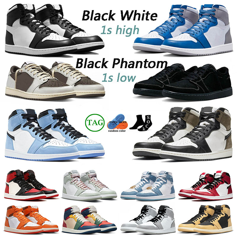 OG jumpman 1 1s Men Women Basketball Shoes Black White Mocha Black Phantom Low Reverse Mocha University Blue Black Phantom Mids Multi Color Big Size