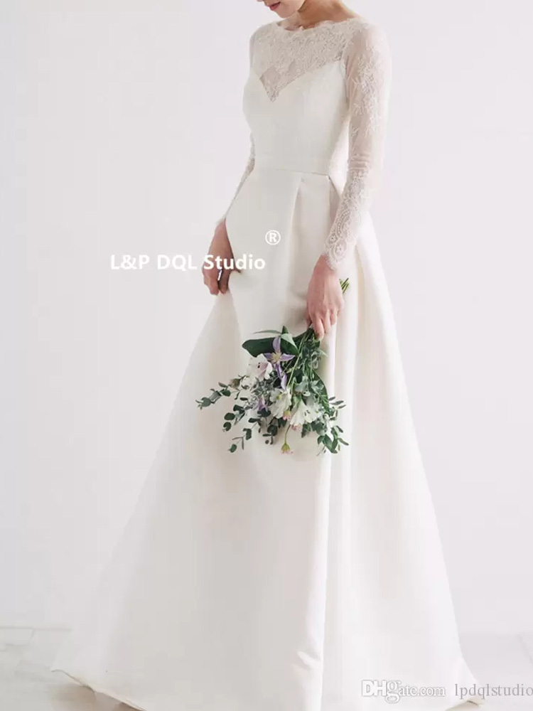 

Viantage Wedding Dress Satin with Lace Bridal Gowns Lace Long Sleeves Lace-up Back Wedding Gowns Custom Made Plus Size Free Shipping, Red