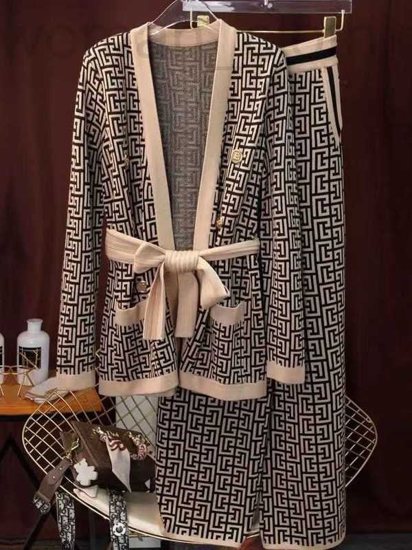 

designer Women' Casual Dresses Pants Two Piece Suits Women Knitting Coats Sets Solid Color Double Breasted Outfits Jackets Wide Leg Trousers Autumn 7E6D, 2(coats+pants)