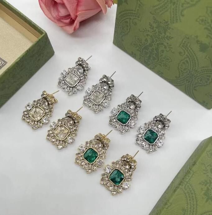 

Luxury Crystal Fashion Dangle Stud Earrings Womens Rhinestone Earring Wedding Jewelry Desigenr Brand 18K Gold Plated Pendant Earring With Box