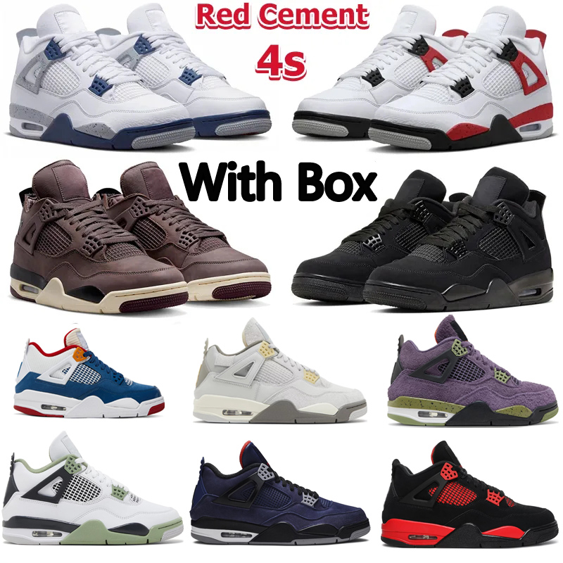 

With Box 4 Basketball shoes Jumpman 4s Red Cement Seafoam Violet Ore Craft Bred Black Cat Midnight Navy Fire Thunder Shimmer Pure Money women woman mens Sneakers