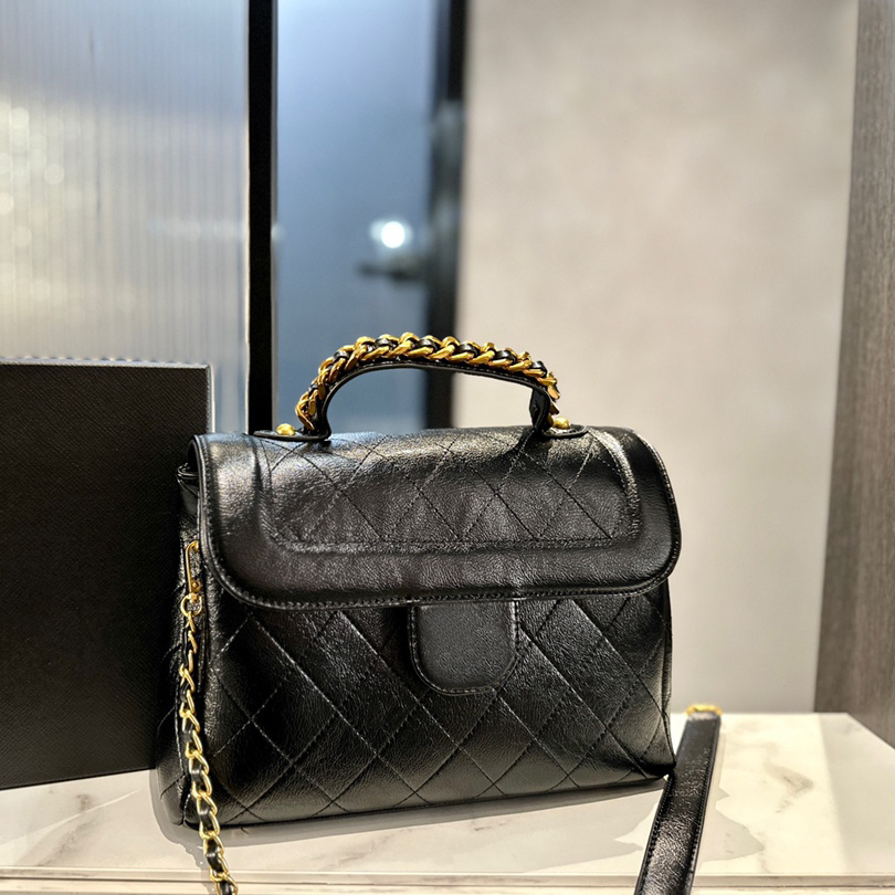 

Designer Bag Oil Wax Leather Women Handbag Diamond Lattice Chain Crossbody Purse Gold Hardware, Cream