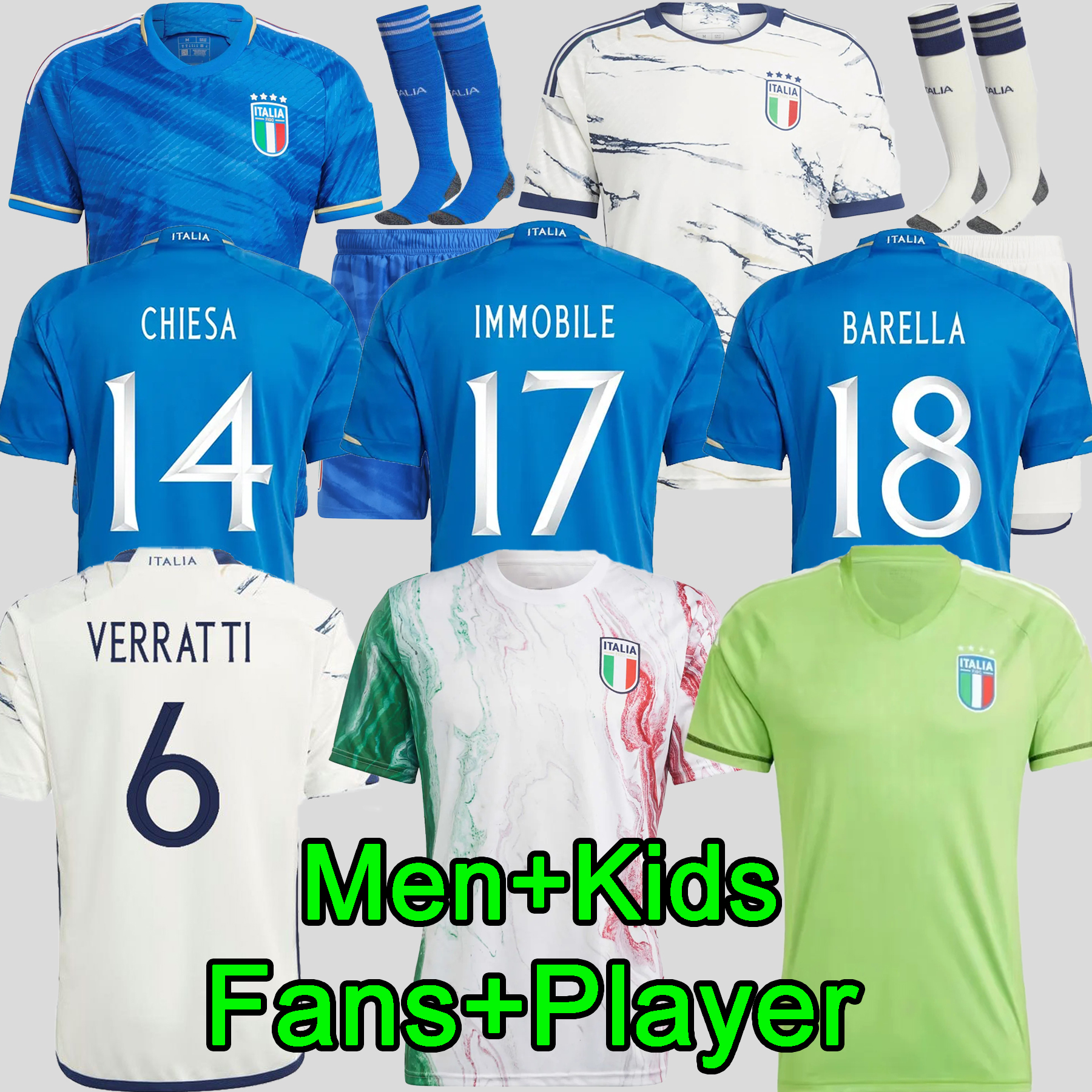 

2023 italy soccer jerseys Player version maglie da calcio TOTTI VERRATTI CHIESA Training suit Italia 23 24 football Shirts T LORENZO Men set kids kit uniform Per match, 2023 gk aldult no kids