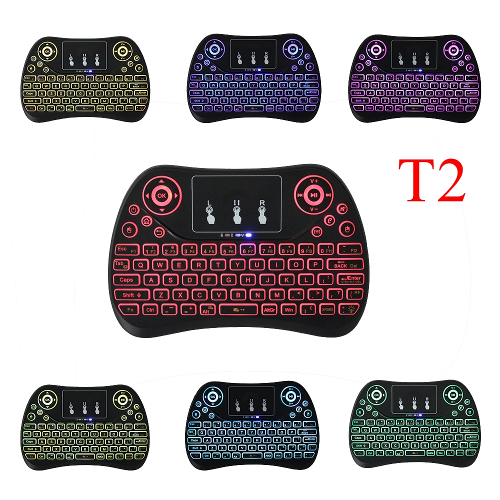 

T2 Wireless Keyboard 7 Colors Backlit i8 2.4GHz Air Mouse Touchpad Handheld for Android TV BOX X96 MAX T95 H96 TX3 mini