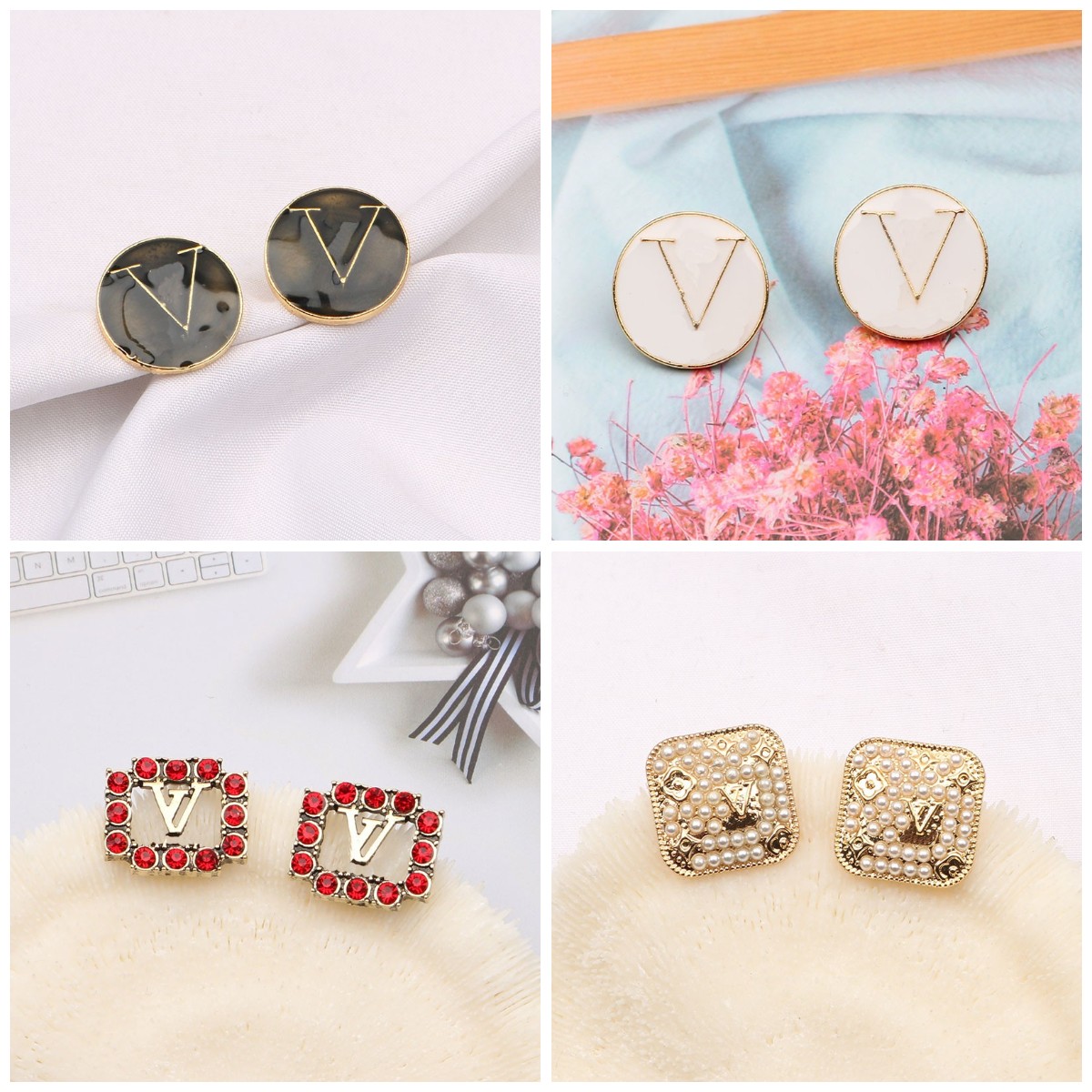 

925 Silver Plated Earrings Ear Stud Brand Designers Letter Multi-Color Crystal Rhinestone Geometric Exaggerate Classic Women Wedding Party Jewerlry Luxury Gift