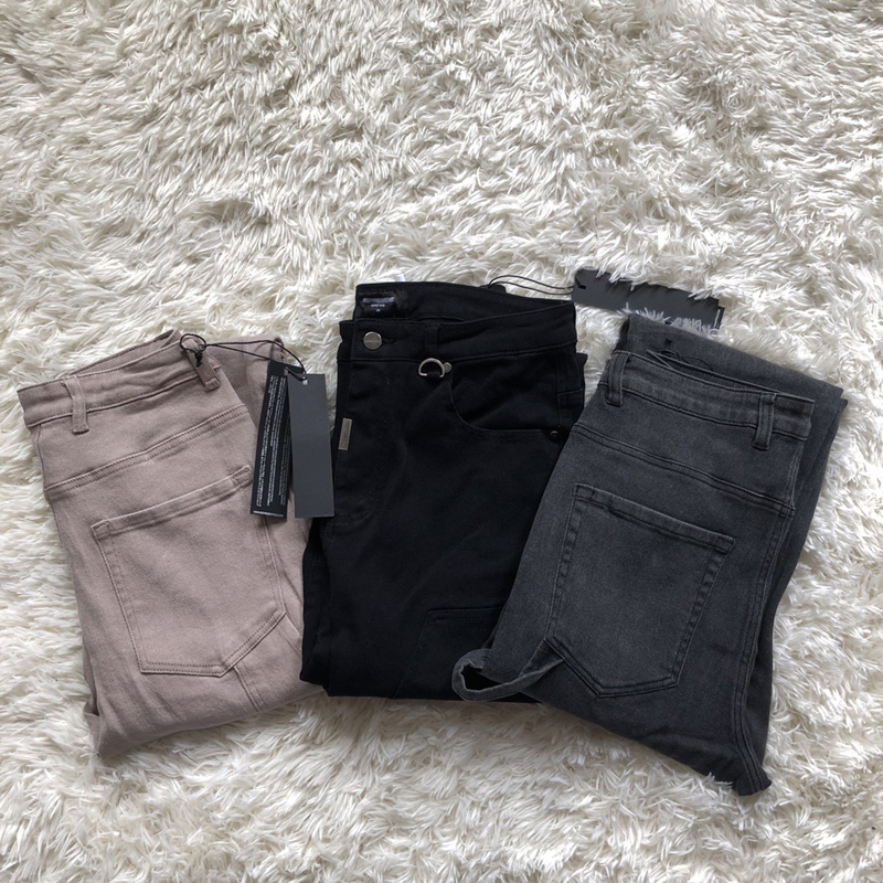 

23SS Men USA Autumn Winter Zipper Denim Pants Washed Flexible Patchwork Jeans High street Straight Trousers 304, Khaki