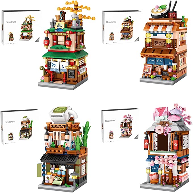 

Japanese Mini Street View Shop modle Building Kits Blocks House Toys 4 Models DIY Building Blocks model MOC Construction Toys.