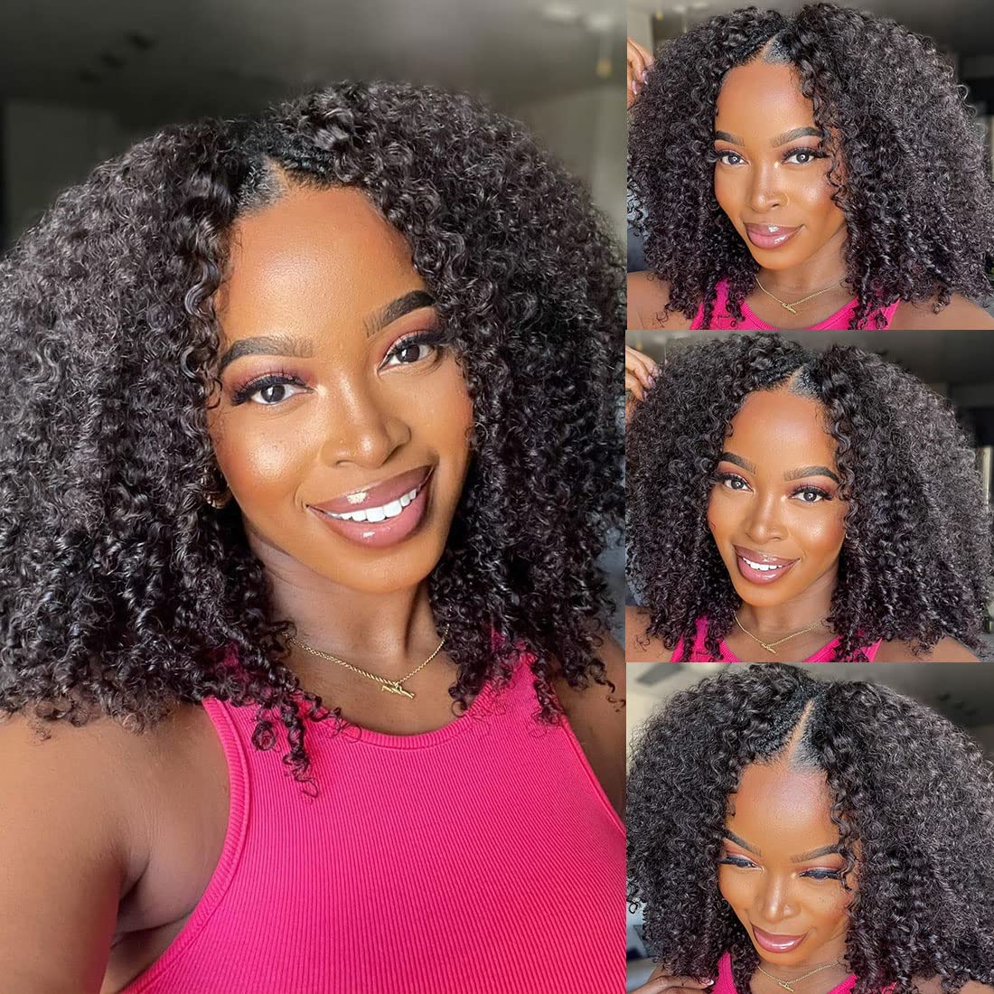

Kinky Curly V Part Wig Human Hair Wigs On Sale Clearance Remy Hair For Women Glueless Preplucked Human Wigs Ready To Go, Others color