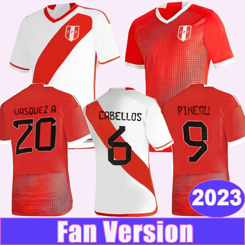 

2023 Peru LAPADULA TAPIA FLORES Mens Soccer Jerseys CUEVA GUERRERO FARFAN ABRAM LORES Football Shirts National Team Home White Away Short Sleeve Uniforms, Qm10958 2023 home no patch