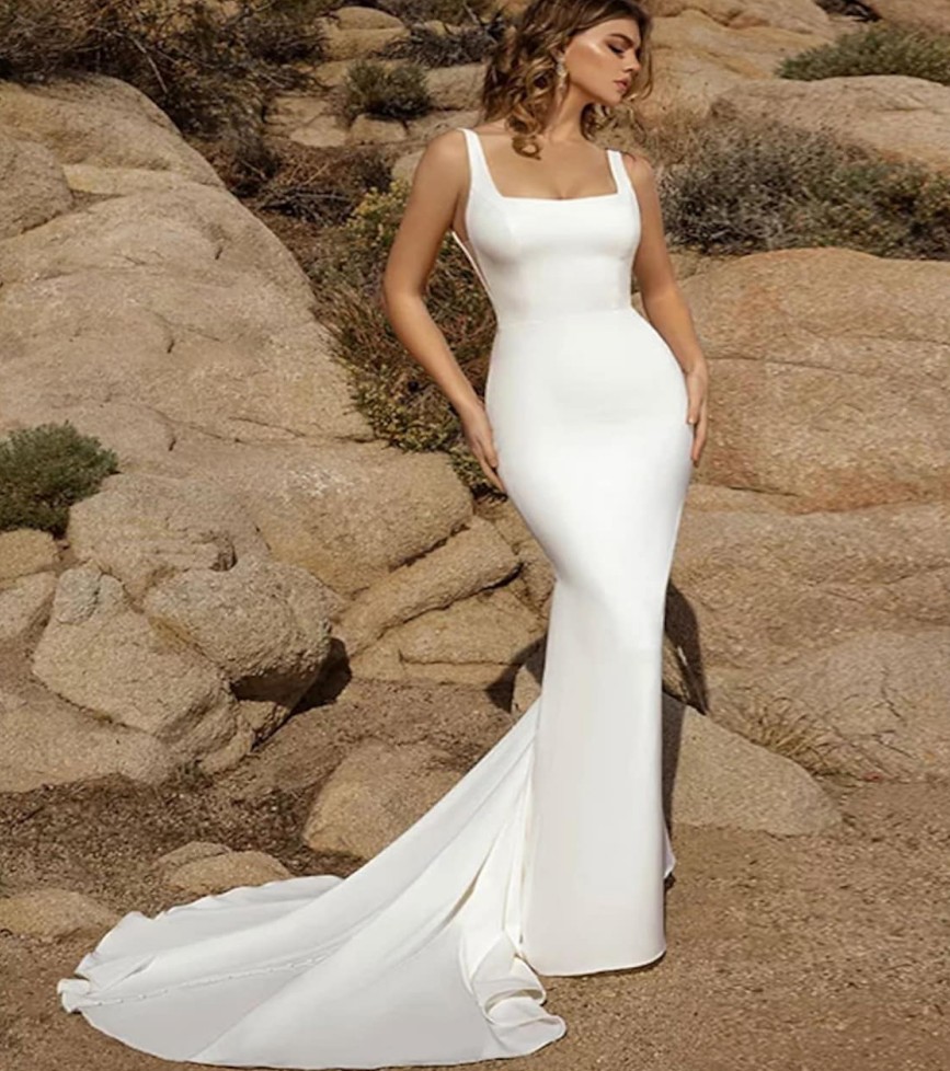 Beach Boho Open Back Wedding Dress Square Neck Sleeveless Satin Bridal Gowns Mermaid Plus Size Robe de Mariee Customed Made New