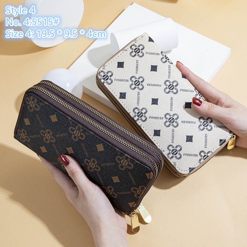

Factory ladies shoulder bags 3 styles large capacity double zipper fashion long wallet popular polka dot clutch bag elegant printed mobile phone coin purse, Brown-2158#-style 2