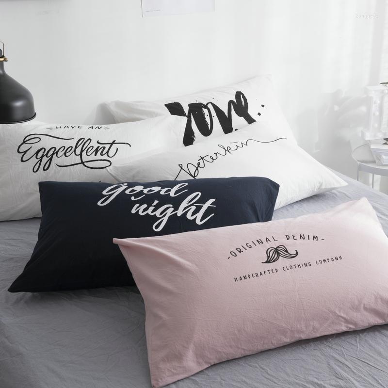 

Pillow Case 74x48cm Simple Letter Printed Washed Cotton Pillowcase Single Bed Lumbar Cover Sleep, A 1pcs
