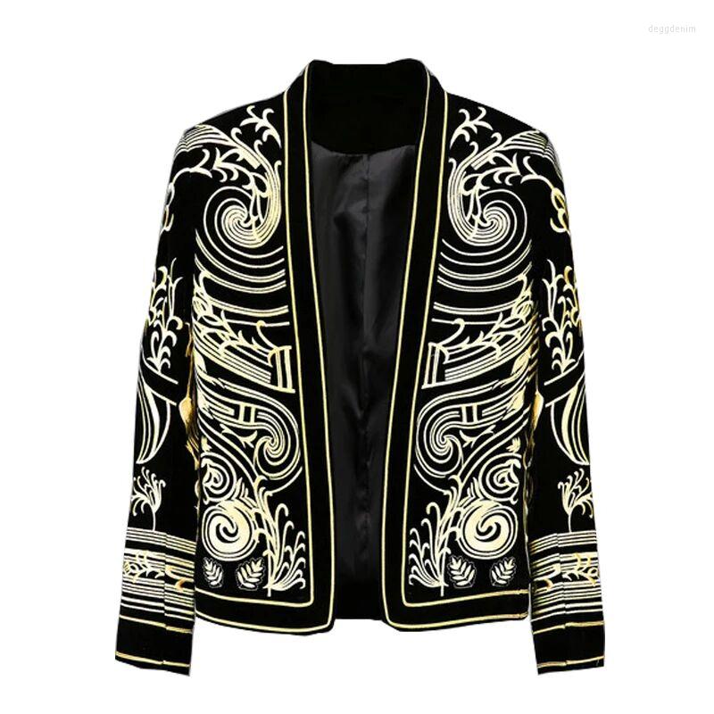 

Men's Jackets -3XL Men Blazer Black Embroidery Coat Male DJ Singer Slim Stage Costume Plus Size, Picture shown