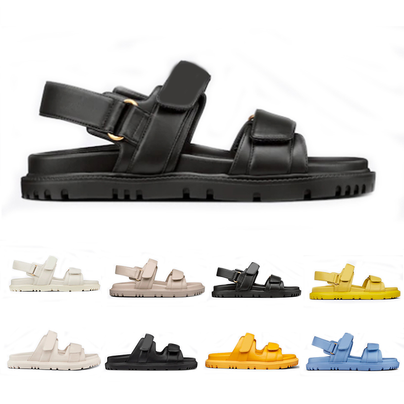 

Designer Women Sandals Act Flat Sandal Black White Lambskin HOOK & LOOP Sandals Gold Metal Letter Rubber Sole Shoe size 35-40, Color#8