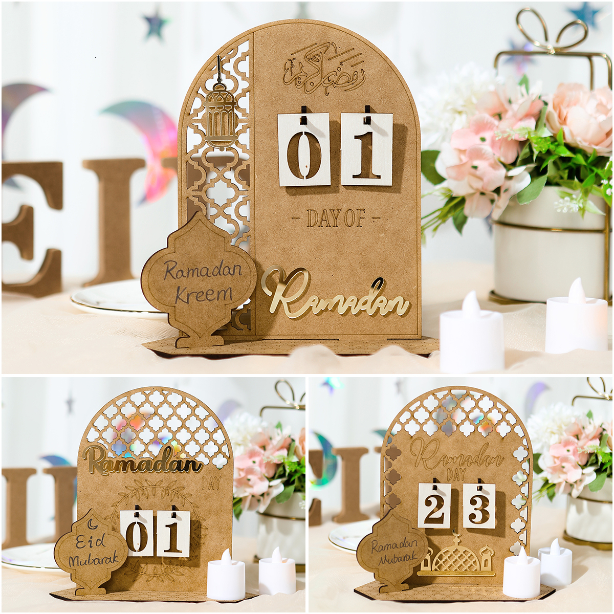 

Other Festive Party Supplies Ramadan Countdown Calendar Eid Mubarak Wooden Ornament Decoration for Home Islam Muslim Decor Kareem 230221