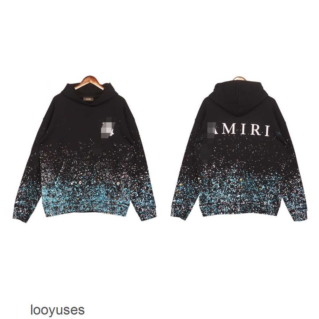 

Designer Version 2023 Mens Sweater High Amirs Hoodies Autumn Winter Speckled Starry Sky Printed Letters Street Hoodie, Black