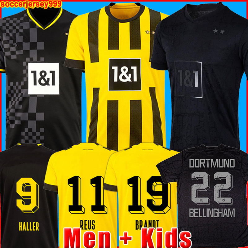 

HALLER soccer jerseys 22 23 football shirt REUS REYNA DORTMUND NEONGELB BELLINGHAM HUMMELS BRANDT WITSEL men kids kit maillot de foot 2022 2023 tops All black special, 22/23 men away