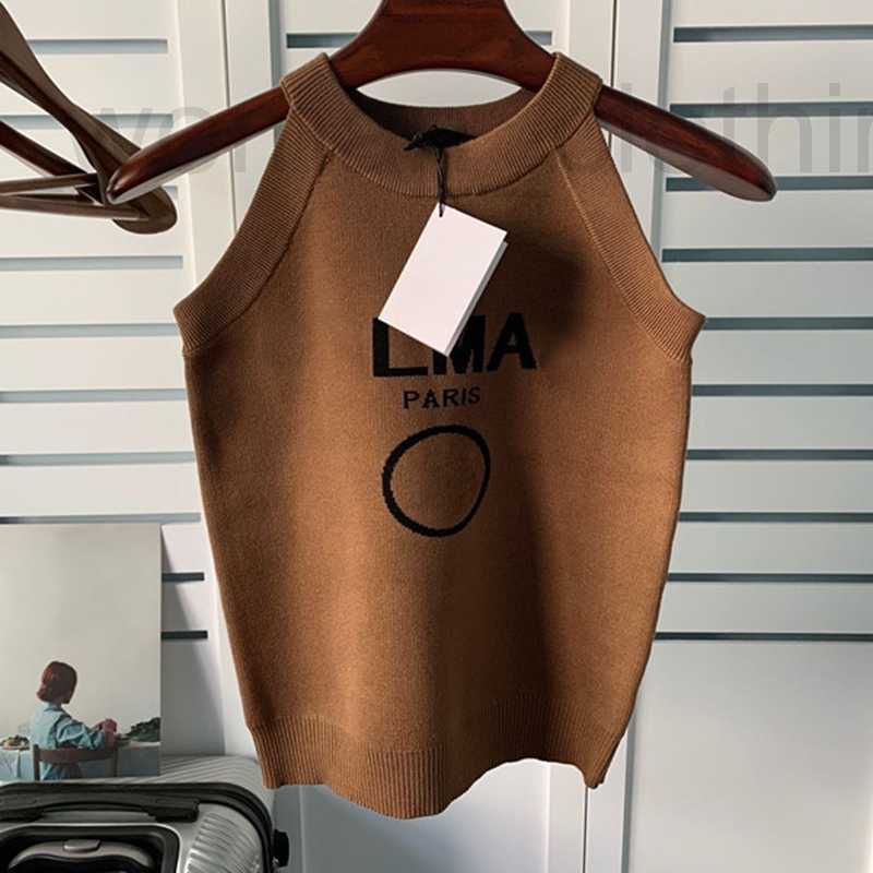 

designer Fashion Womens Knitted Tees Vest Jacquard Letter Solid Color t shirt Designer Size -L YS31, Blue