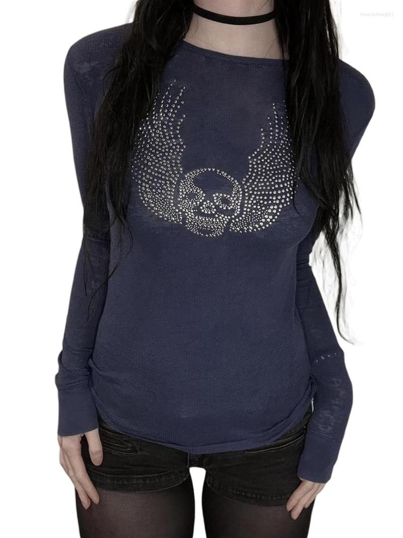 

Women' T Shirts Y2k Gothic Top Dark Academia Clothing Striped Long Sleeve For Women 2000s Graphic Tee, I-navy