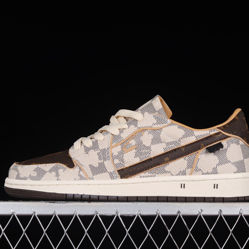 Chaussures de basket-ball de luxe Ji 1 1s Low Og Custom Damier Azur Brown Lu M0Nogramme Sneakers en plein air avec boîte d'origine