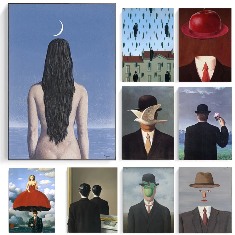 

Rene Magritte Abstract Canvas Painting Surrealism Classic Artwork Posters and Print Wall Art Picture for Living Room Home Decor Woo