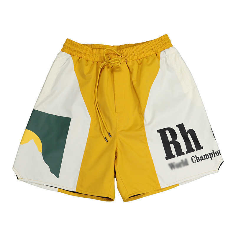 

Men' Shorts summer new high street trend sunset letter print color contrast sports casual loose T2302201, Yellow13