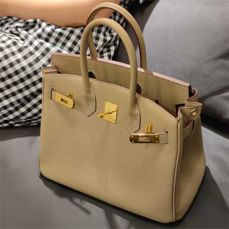 

Designer Bag Birkins Handbags Quality Inspection Leather Women's Trendy Cowhide Red Bride Soft zc, Elephant grey small 25cm