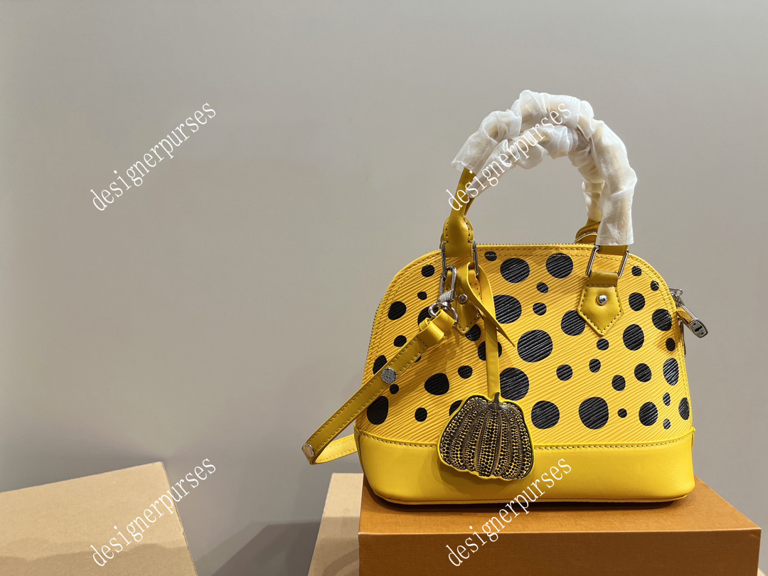 

TZ 3 Colors Designer Bags X YK ALMA BB Handbag Classic Kusama Yayoi series shell bags Dots luxury cow leather shoulder crossbody bag women's brand handbags purses 24CM, Yellow