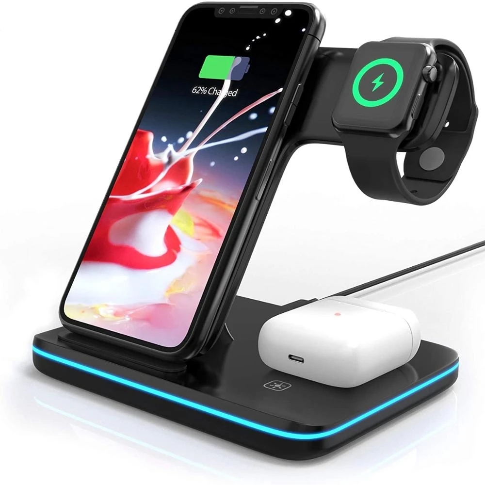 

LHZW SMtech 3 In 1 Qi Wireless Charger Stand for Apple Watch Ultra 8 7 6 5 4 Airpods Pro 15W Fast Charging Dock Station For iPhone 14 13 12 11 Pro Samsung Huawei Phone