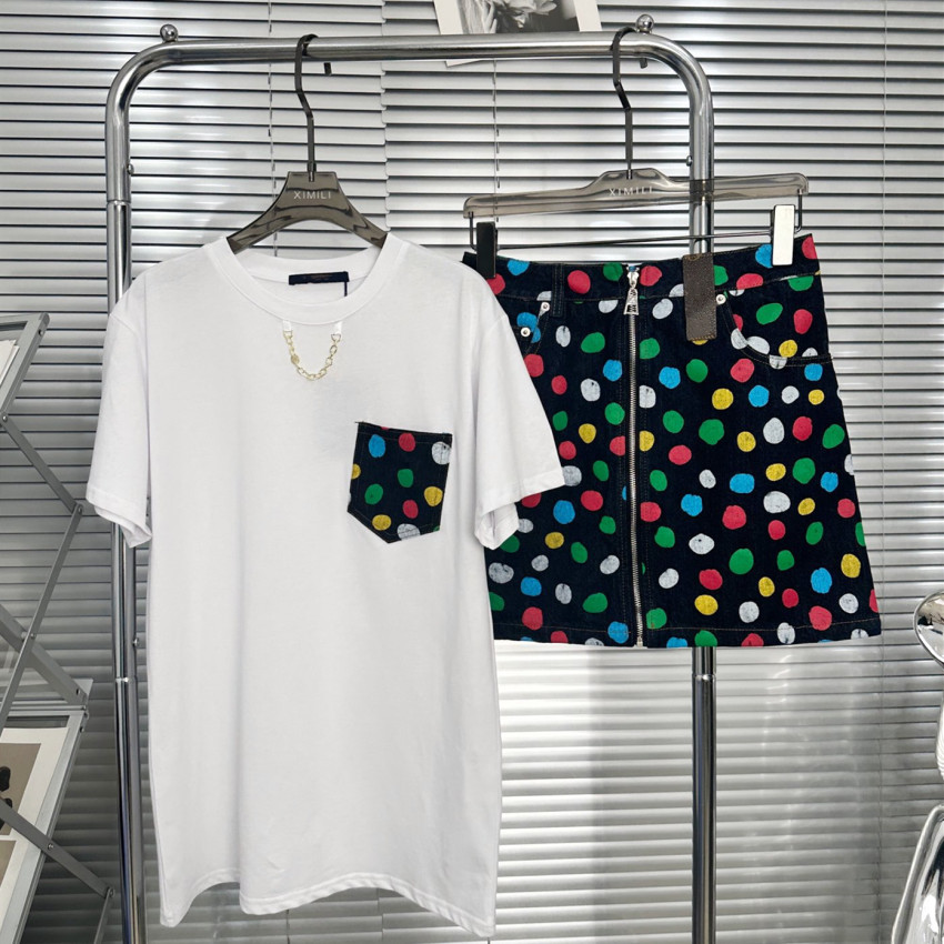 Dot Deux Pièces Robe Filles Designer Lettre T-shirts Jupe Costumes Tendance Été Femmes T-shirt Jupe Coton Denim SML