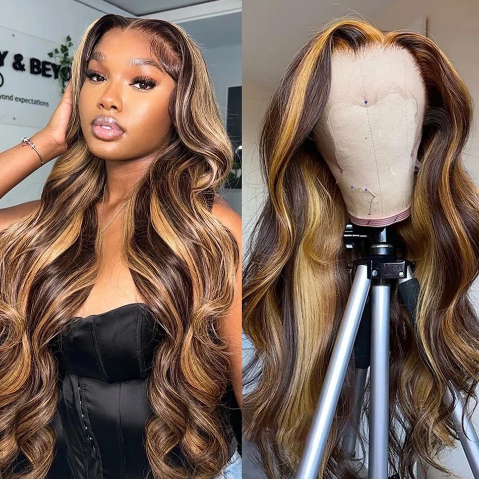 

Highlight Wig Human Hair Lace Frontal Wig Colored Human Hair Wigs For Women 30 Inch Honey Blonde Body Wave Lace Front Wig, Others color