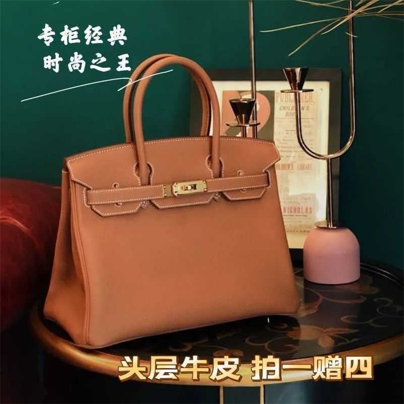 

Designer Handbag Birkins Genuine Leather Women's Bag Fashion High Class Sense Home h Portable Bag Women's Large Capacity zc, Khaki