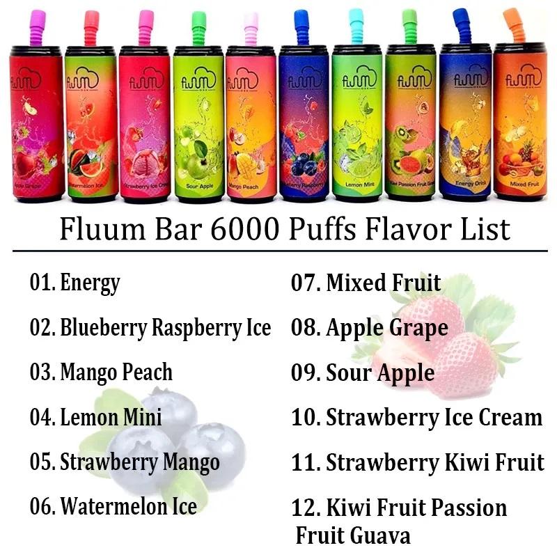 

Fluum 6000puff Disposable Electronic Cigarette Starter Kit Strength 2% 3% 5% Vape E-Juice 15.0 Ml Battery 600mAh Disposalbe TE5000 SKWZD Mesh coil floom Rome
