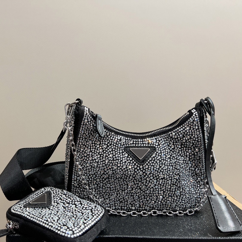 

Luxury designer women's shoulder bag full of diamonds sparkling diamond cross-body bag nylon chain shoulder bag messenger bag hobo bindle