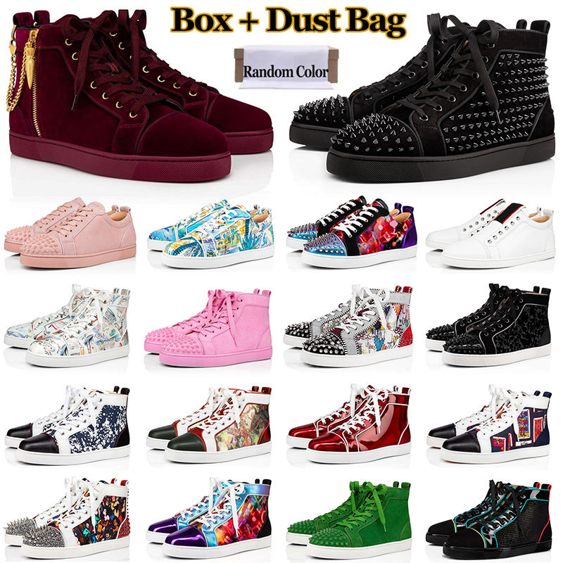 

red bottoms designer shoes luxury mens women high low top casual sneakers studded spikes suede leather flat big size 13, Item #34