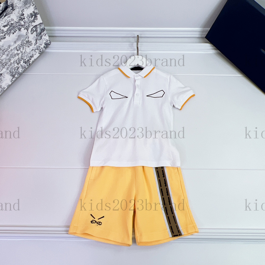 

2023SS boys sports sets brand designer children polo t shirts with yellow shorts two pieces sets rainbow print tops high end cotton shorts boys summer trackusits, 6#