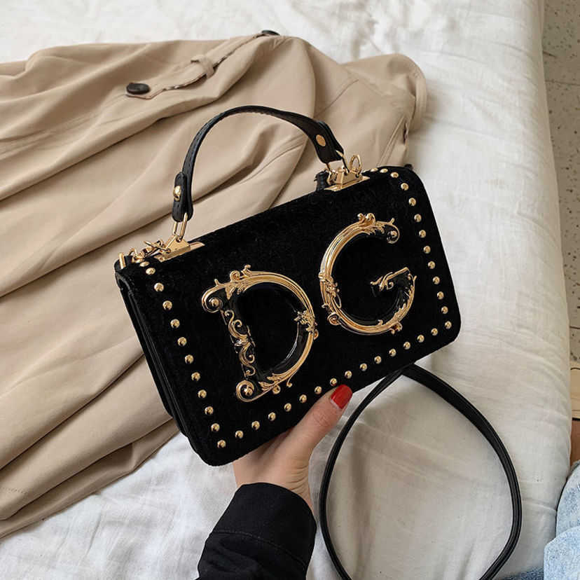 

Fashion Women's Bag 75%off women's shoulder messenger portable rivet small square bag Luxury Designer Handbags Bags Purse, Black