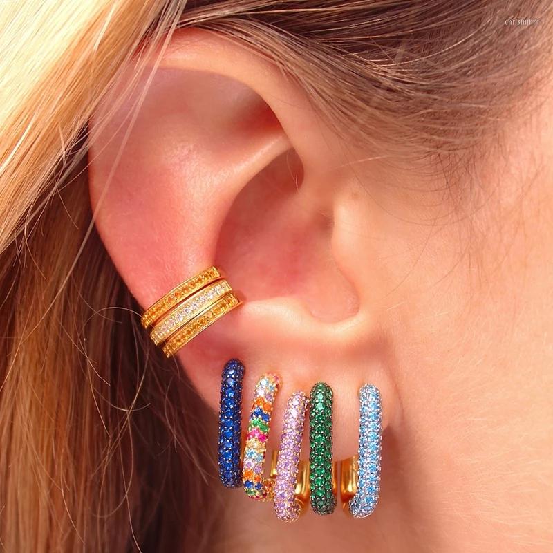 

Hoop Earrings Geometric Rectangle Rainbow Mirco Pave Zirconia For Women Luxury Crystal Ear Buckle Piercing Earing Jewelry KCE200