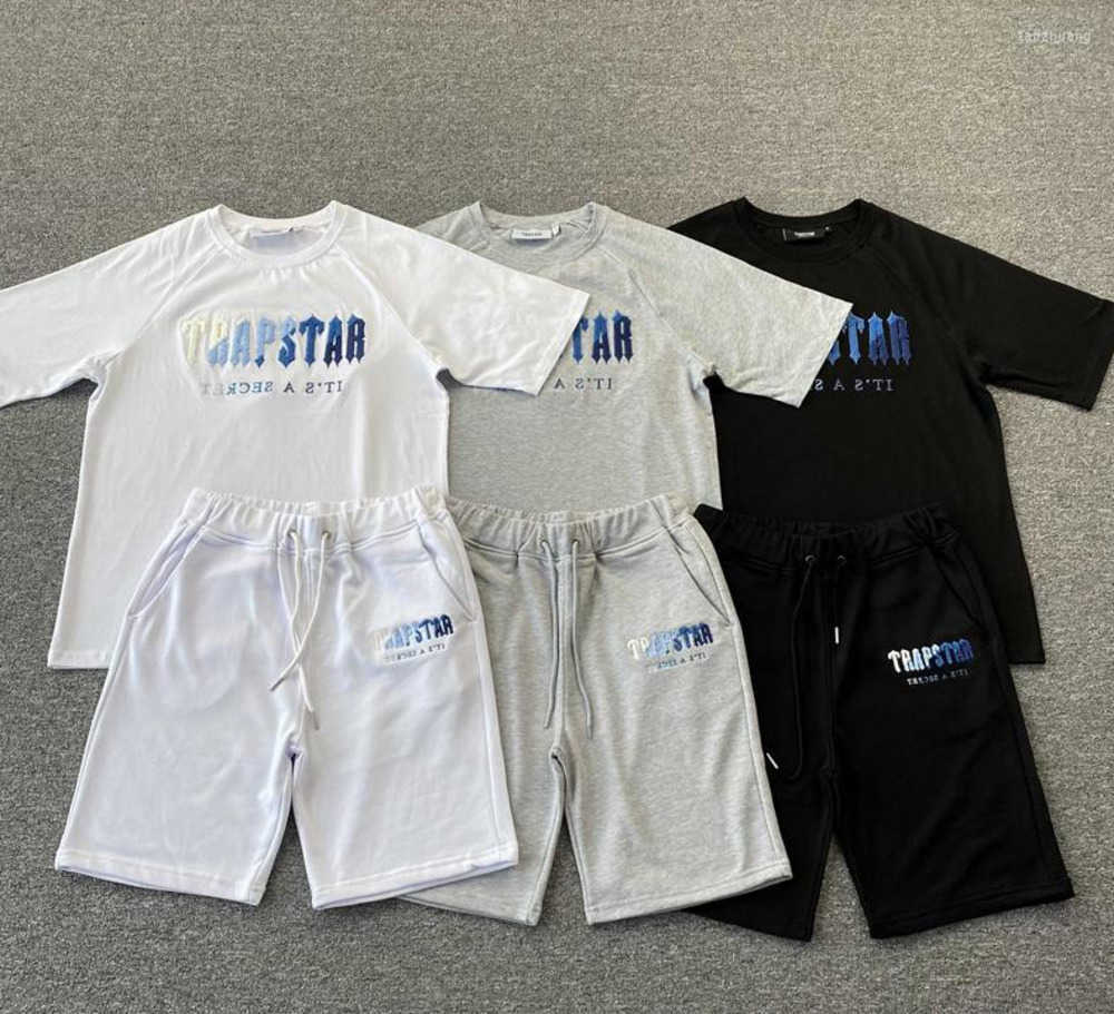 

Men' T Shirts Women' Trapstar White Blue Towel Embroidery Short Sleeve Shorts Set Spring Summer Fashion Streetwear T-shirt