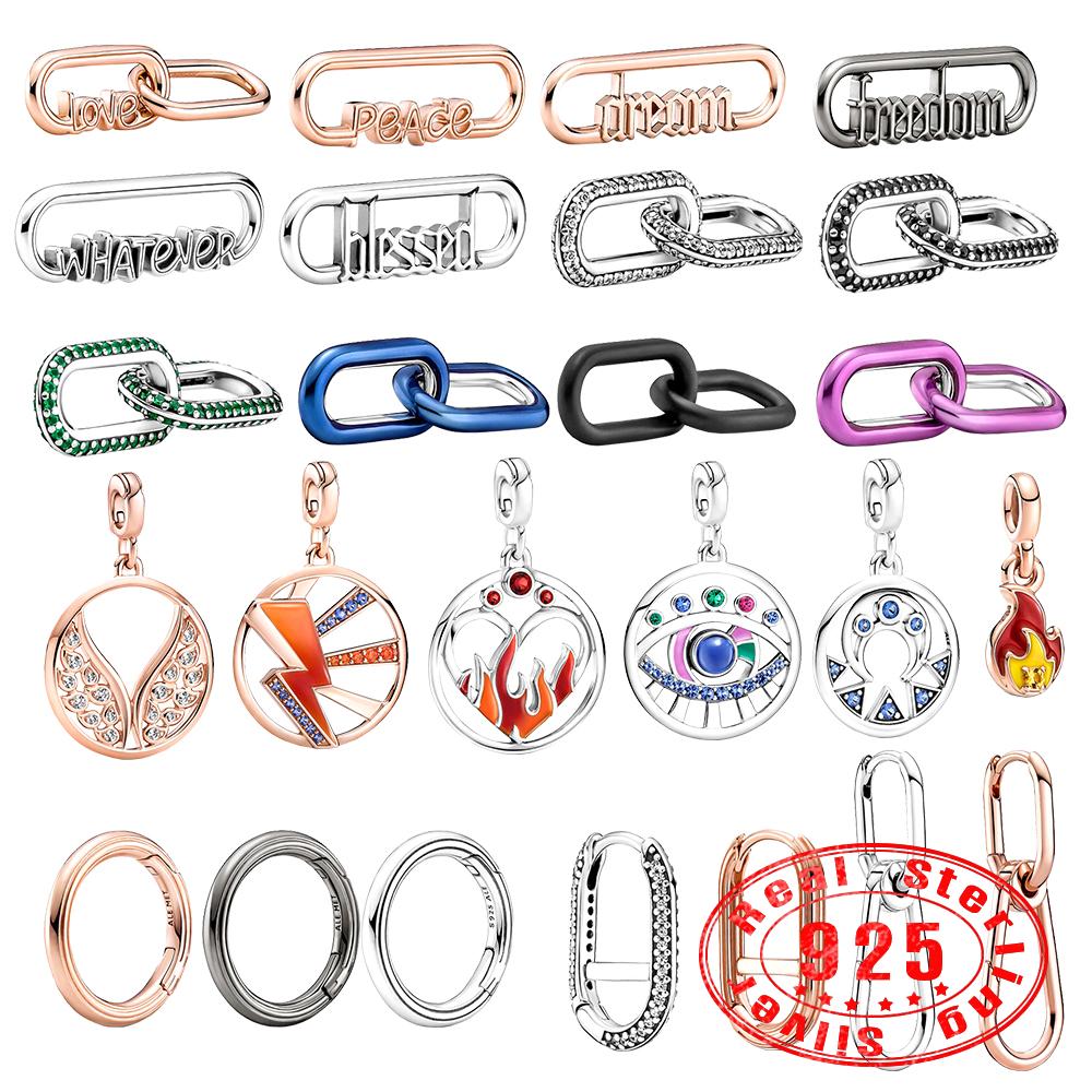 925 Sterling Silver New Fashion Pandora-abalorio De Plata De Ley 925, Accesorio Con Conector Redondo, Compatible Con Pulsera Original, Cadena Doble,