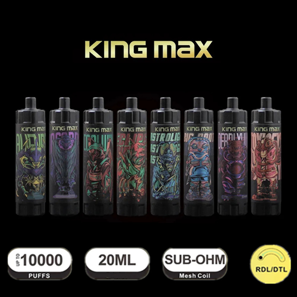 

Original 10000 Puffs King Max Disposable Vape E cigarette Kit 850mAh Battery 20ml Pods Sub-ohm for DTL Mesh Coil Airflow Adjustable Rechargeable Vaporizer