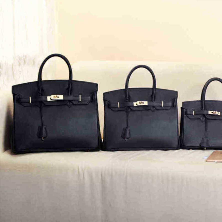 

Designer Birkins Bags Herme Kelyss First Layer Cowhide Litchi Pattern Platinum Bag Big Brand Fashion Stars Same Portable Le Have Logo, Black (35cm without long belt)
