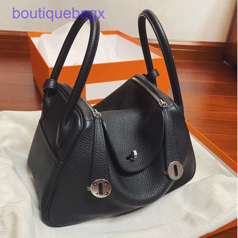 

Authentic merchandise Genuine Lindi Bags H ermes for sale Handmade wax thread tc cowhide bag doctor 26/30 pillow litchi pattern single shouldeHave Real Logo, Black3