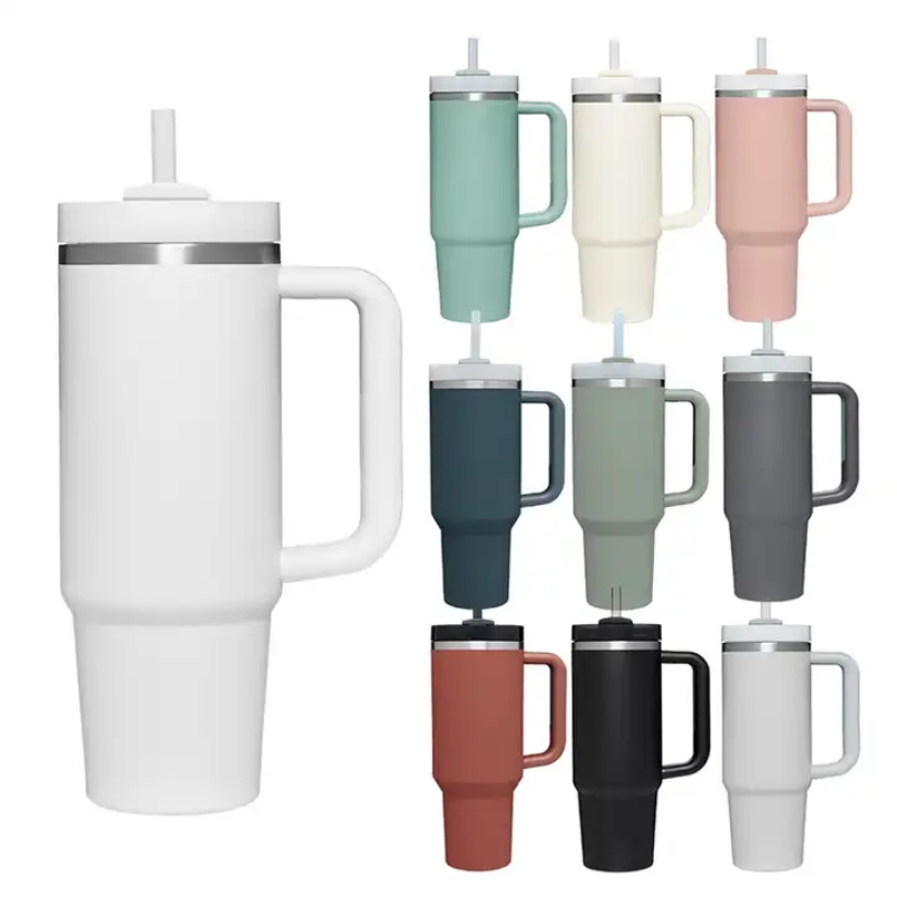 

NEW 40oz Reusable Tumbler with Colored Handle and Straw Stainless Steel Insulated Travel Mug Tumbler Insulated Tumblers Keep Drinks Cold bb0221, Note your colors