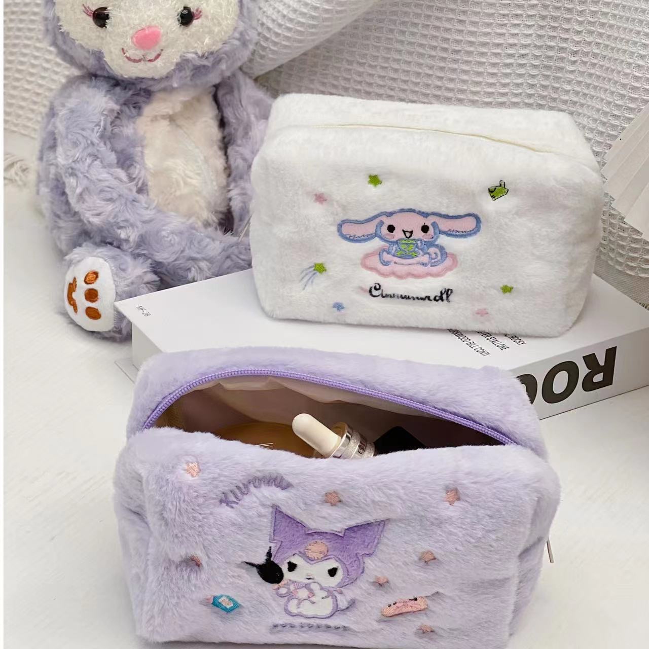 

ins Girls Fuzzy Cosmetics handbag Girl Kuromi Melody Casual Princess Accessories bags big Capacity, Pink