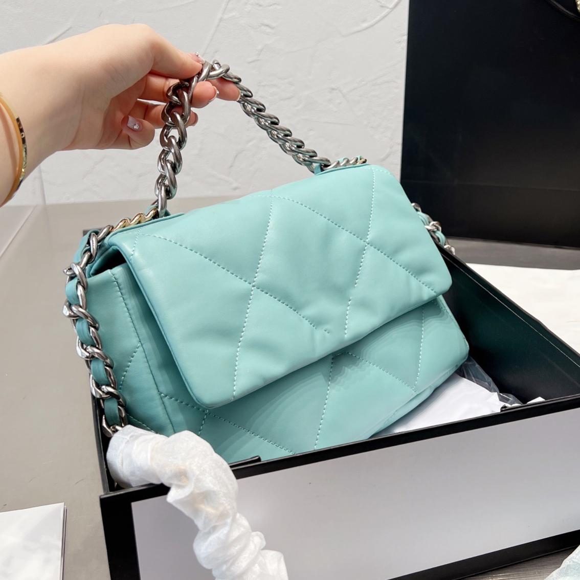 

2023 Womens Classic 19 Series Flap Lambskin Jumbo Bag Quilted Diamond Vintage Postman Leather Gold Metal Hardware Chain Crossbody Sacoche Luxury, Blue