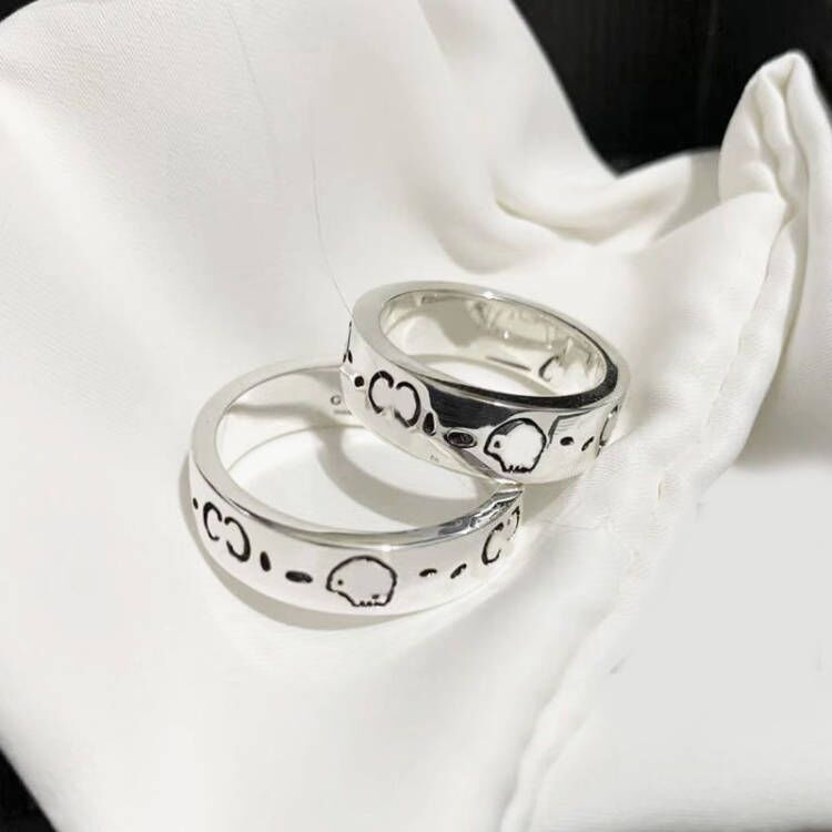 

Black pattern ghost wedding rings jewlery designer for women engagement multisize skull size 7 8 9 silver color fashionable luxury accessories mens rings E23