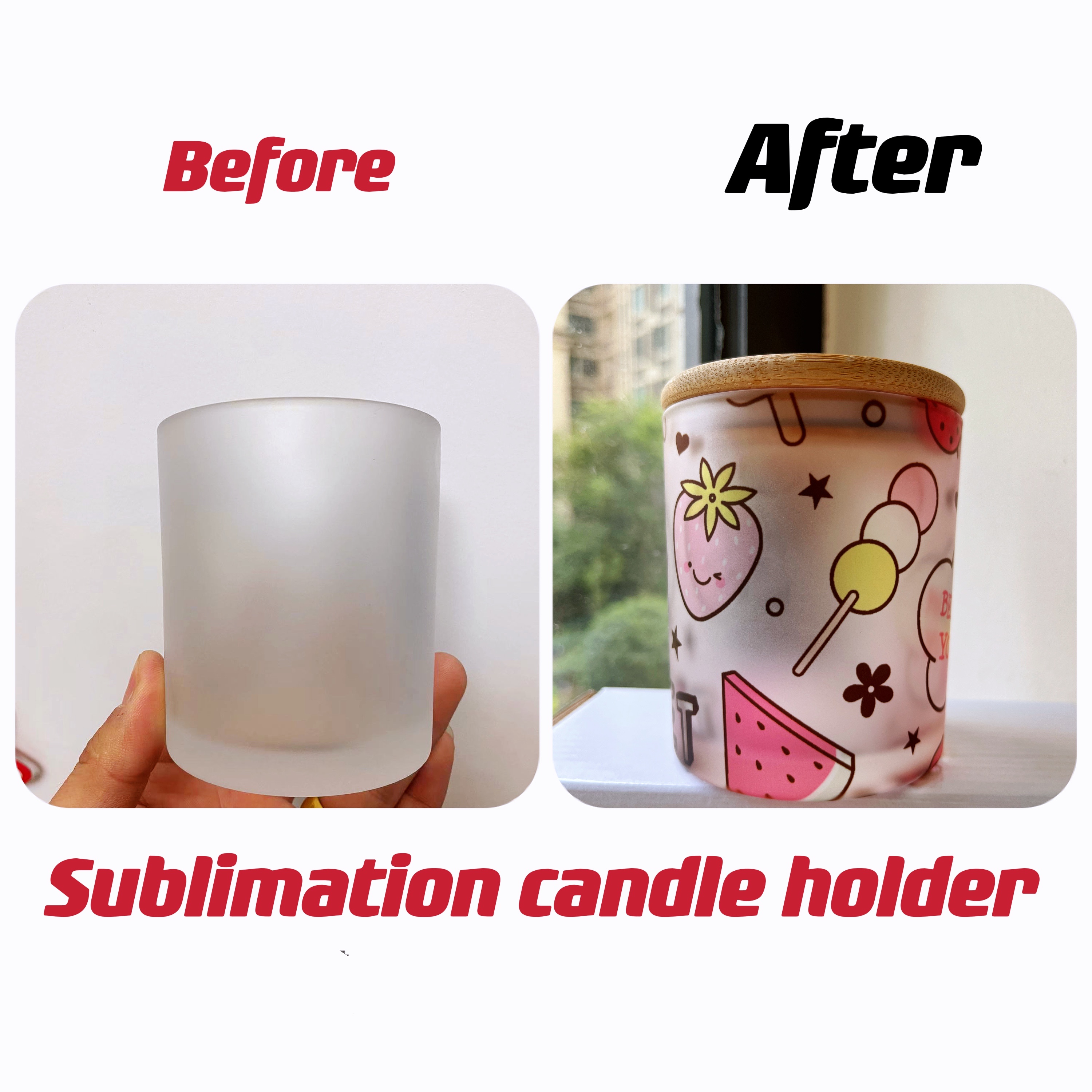 

7oz/11oz/15oz Sublimation Frosted Glass Candle Holder with Bamboo lid Blank Water Bottle DIY Heat Transfer Candle jar