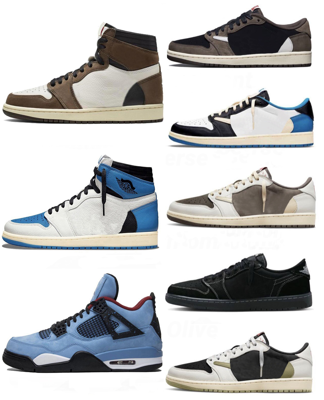 

Authentic Travis Scotts Shoes 1 High OG Military Blue Low OG Fragment Reverse Mocha Black Phantom Olive Baroque Brown Cactus Jack Men Women Sports Snekaers With Box
