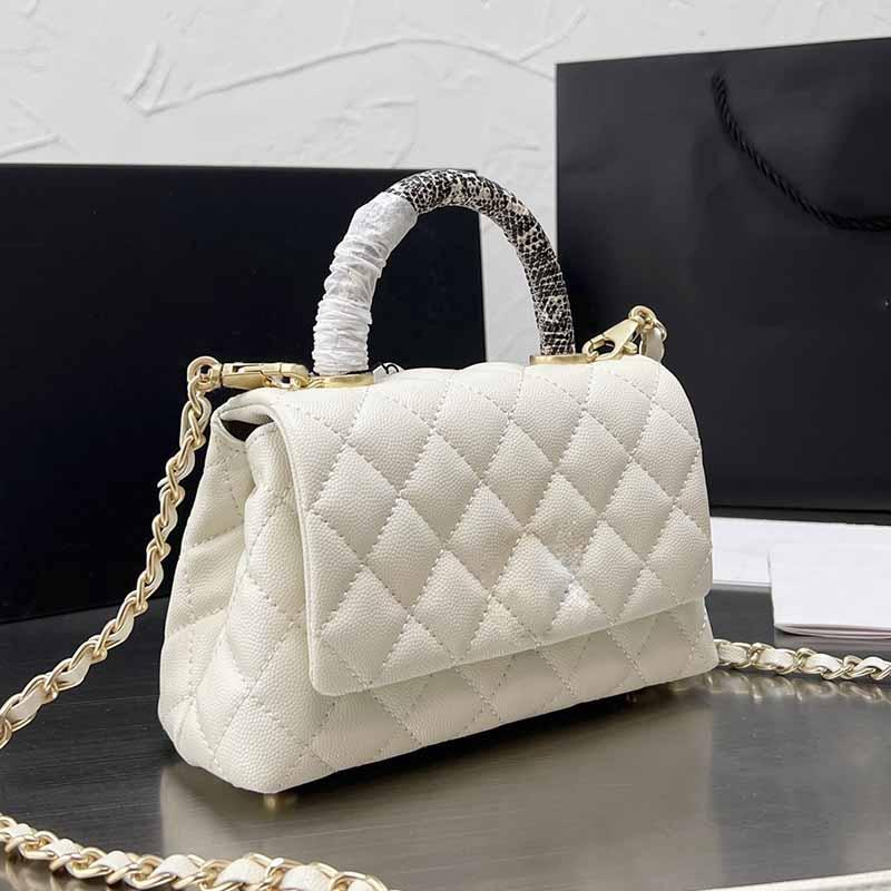 

23 Luxury Ladies Flap Mini Shoulder Bag Solid Color Genuine Leather Classic Handbags Gold-Tone Metal Chains Multicolor Handheld Designer Crossbody Bags Womens 203, Black2